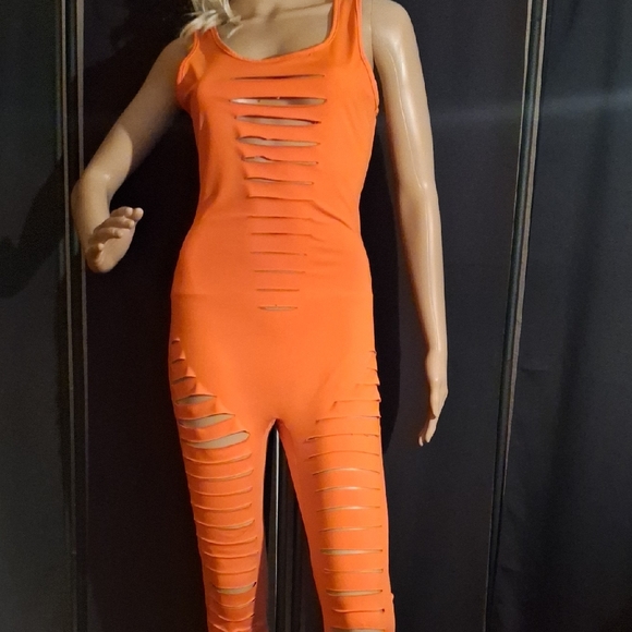 Fashion Nova Pants - Fashion Nova Vibrant Orange Cut-Out Jumpsuit
